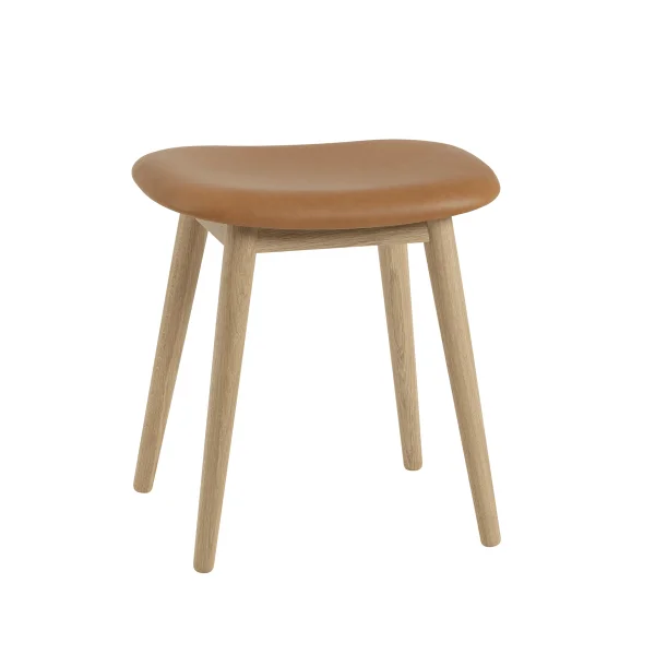 Muuto Tabouret Fiber cuir cognac, pieds en chêne