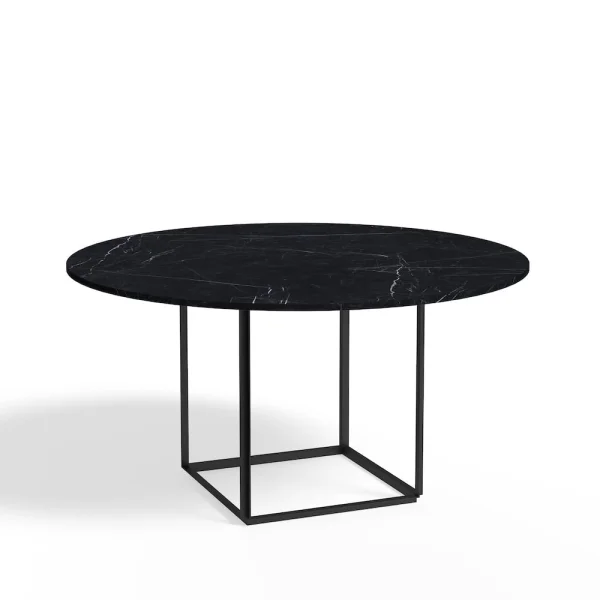 New Works Table à manger ronde Florence black marquina marble, ø 145 cm, structure noire