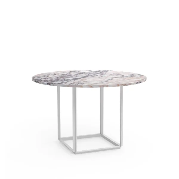 New Works Table à manger ronde Florence white viola marble, ø 120 cm, structure blanche