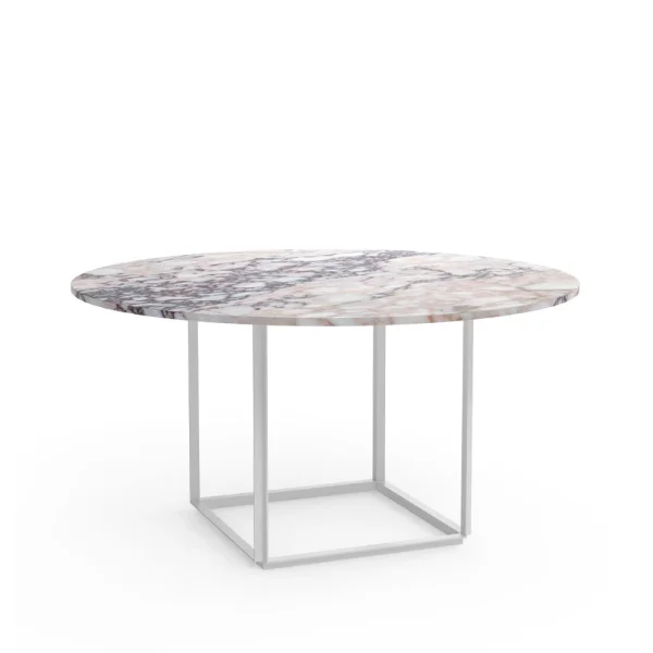 New Works Table à manger ronde Florence white viola marble, ø 145 cm, structure blanche