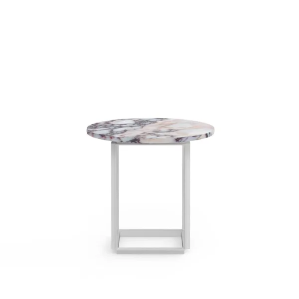 New Works Table d'appoint Florence white viola marble, ø 50 cm, structure blanche