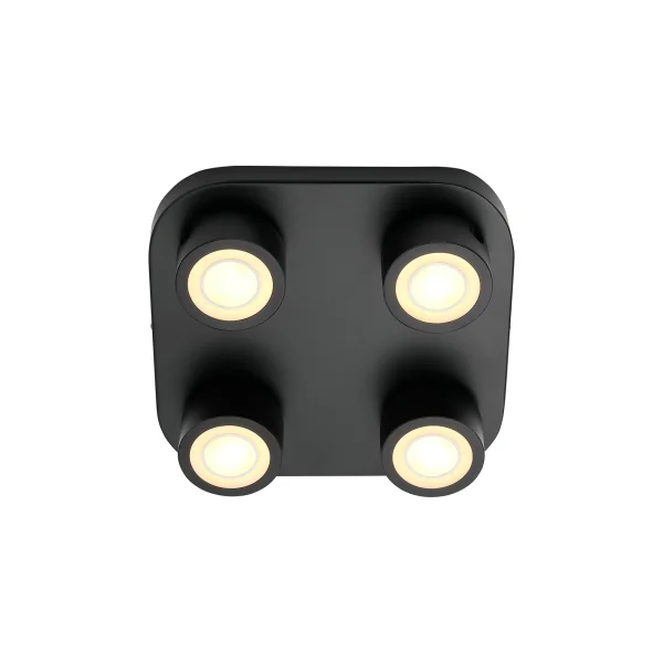 Nordlux Clyde 4-Spot - plafonnier - 28 x 28 x 7,5 cm - 3 niveaux de gradation - 4 x 5W LED inclus - noir