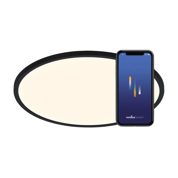 Nordlux Oja Smart - plafonnier - Ø 42 x 2,3 cm - 20W - fonction de gradation via app - 2700-6500K - noir