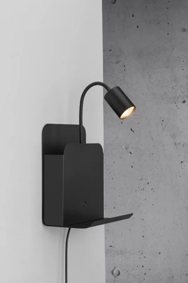Nordlux Roomi - lampe murale avec interrupteur et double port USB - 16,5 x 24,8 x 28,2 cm - noir