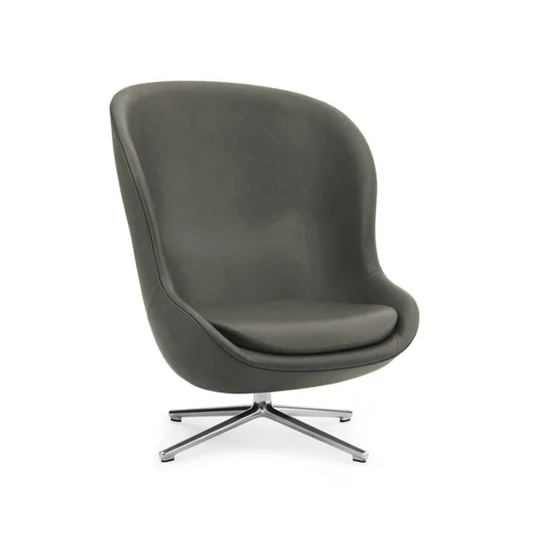 Normann Copenhagen Fauteuil Hyg cuir ultra 41575 vert, pied pivotant en aluminium