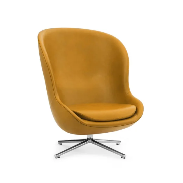 Normann Copenhagen Fauteuil Hyg cuir ultra 41577 sun, pied pivotant en aluminium