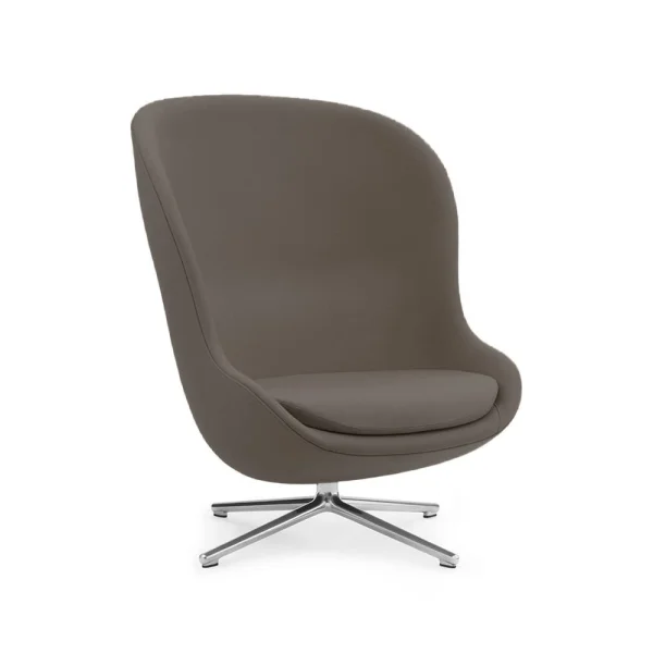 Normann Copenhagen Fauteuil Hyg Cuir ultra 41585 gris, pied pivotant en aluminium