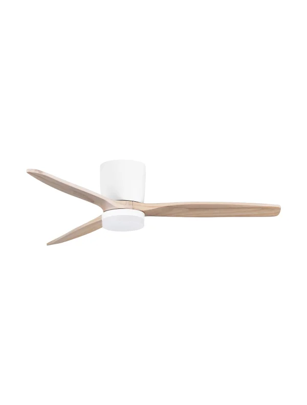 Nova Luce Aloa - ventilateur de plafond avec lumière et télécommande - Ø 132 x 27,5 cm - 18W LED inclus - blanc sablé et bois naturel