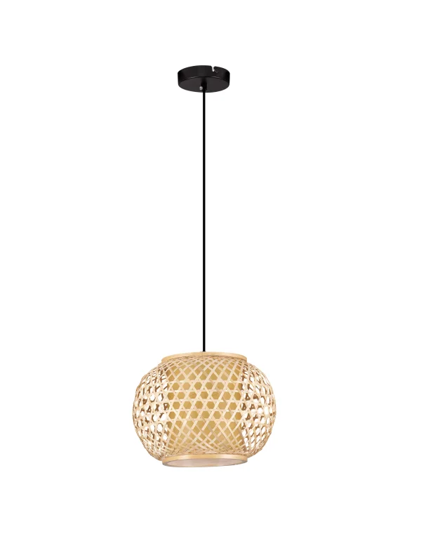 Nova Luce Asma - lampe suspendue - Ø 30 x 150 cm - rotin et noir sablé