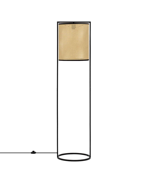 Nova Luce Erto - lampadaire - Ø 38 x 150 cm - noir sablé et rotin