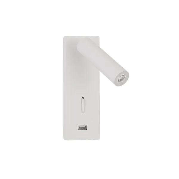 Nova Luce Fuse - applique murale avec interrupteur et chargeur USB - 6 x 12,3 x 18 cm - 3W LED inclus - blanc
