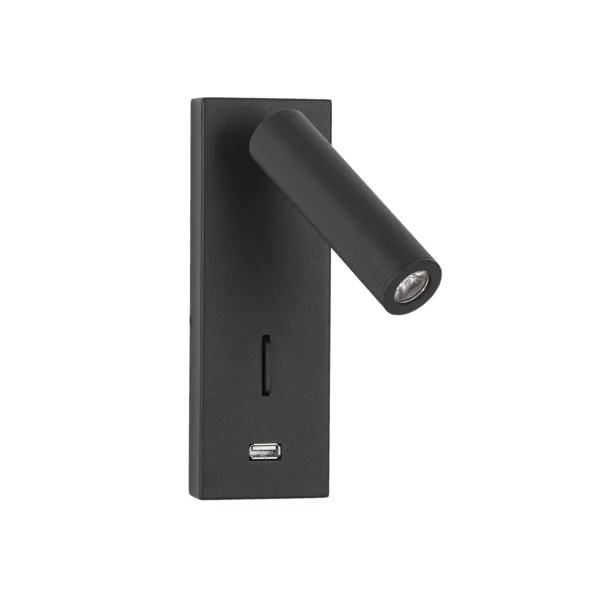 Nova Luce Fuse - applique murale avec interrupteur et chargeur USB - 6 x 12,3 x 18 cm - 3W LED inclus - noir
