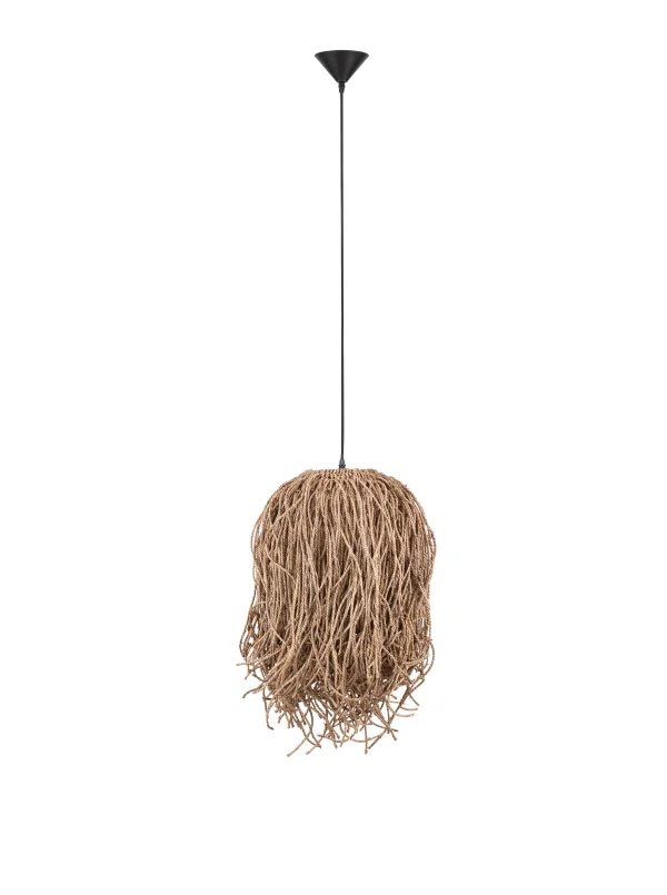 Nova Luce Hay - lampe suspendue - Ø 32 x 200 cm - joncs de mer naturel et noir