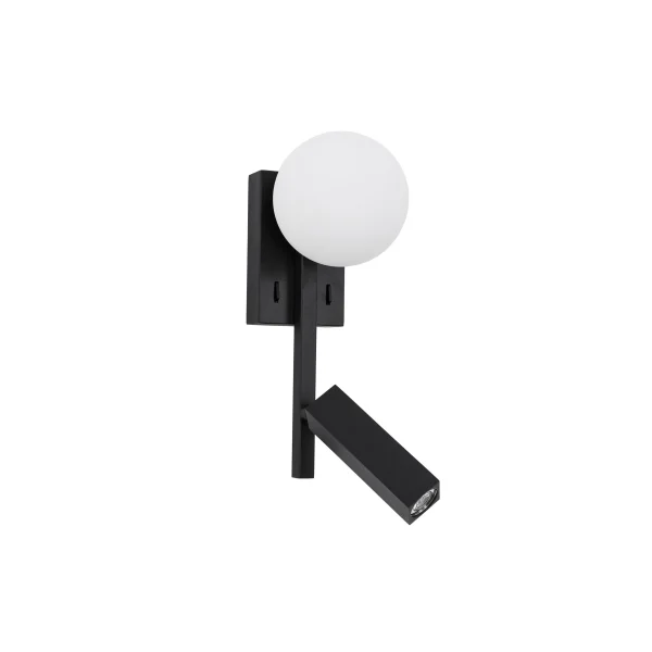 Nova Luce Joline - applique murale avec interrupteur - 14 x 10 x 26 cm - 5W + 3W LED inclus - noir sable et blanc opale