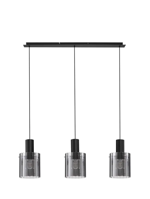 Nova Luce Mirbi - lampe suspendue - 96 x 18 x 120 cm - noir sablé et verre fumé