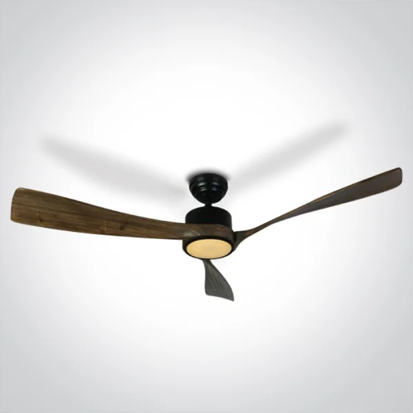 ONE Light Black Body Rod - ventilateur de plafond avec lumière et télécommande - Ø 132 x 35 cm - noir et brun foncé