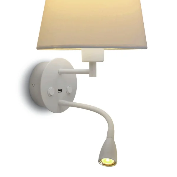ONE Light Hotel Range - applique murale avec interrupteur et port USB - 16 x 16 x 33 cm - 3W LED inclus - blanc