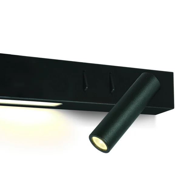 ONE Light Reading Spot - spot mural droit avec interrupteur - 30 x 3,5 x 5 cm - 3W + 6W LED inclus - noir