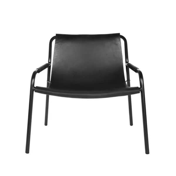 OX Denmarq Chaise longue September cuir noir, support en acier laqué noir