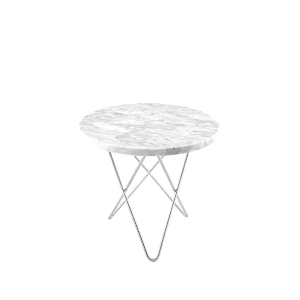 OX Denmarq Table basse Mini O marbre blanc, support en acier inoxydable