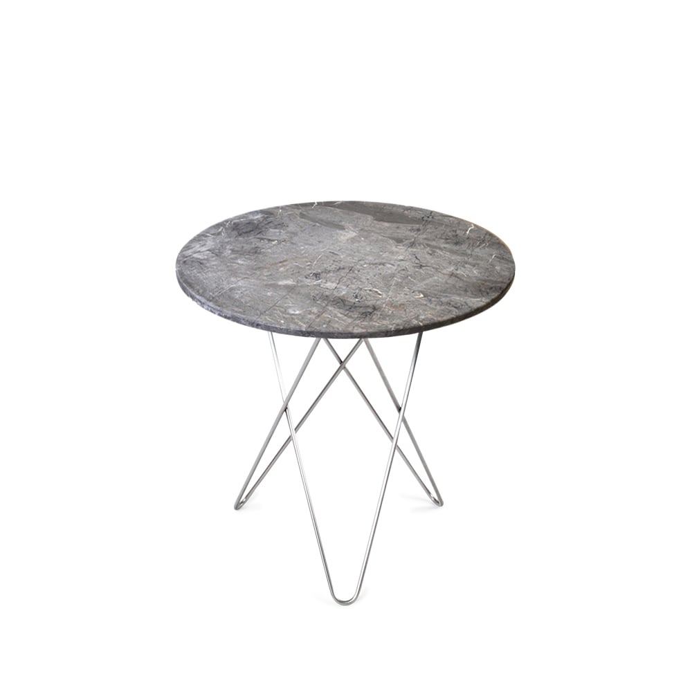 OX Denmarq Table basse Mini O Tall Marbre gris, support en acier inoxydable