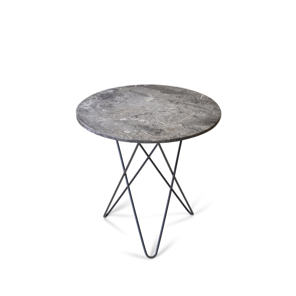 OX Denmarq Table basse Mini O Tall Marbre gris, support laqué noir