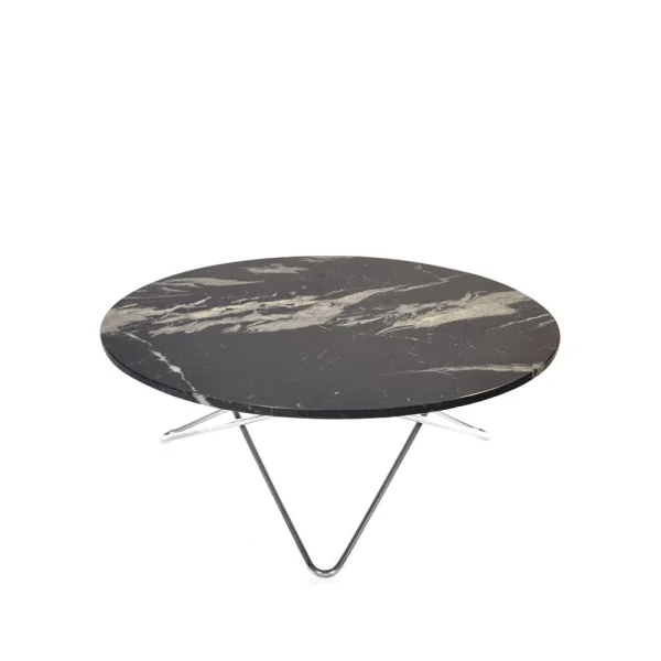 OX Denmarq Table basse O Large marbre marquina mat, support en acier inoxydable