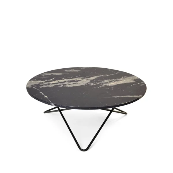 OX Denmarq Table basse O Large marbre marquina mat, support laqué noir