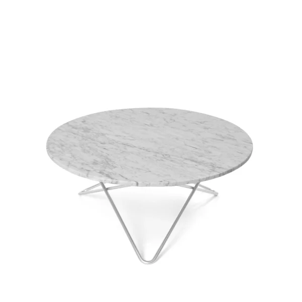 OX Denmarq Table basse O marbre blanc, support en acier inoxydable