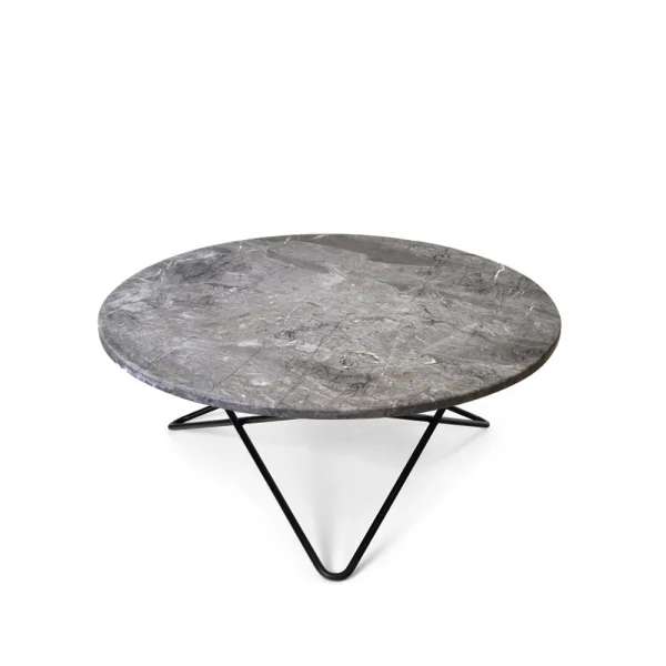 OX Denmarq Table basse O Marbre gris, support laqué noir