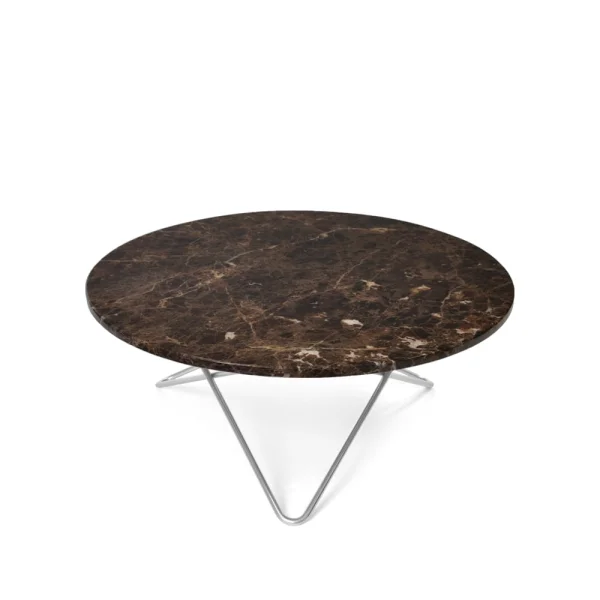 OX Denmarq Table basse O marbre marron, support en acier inoxydable