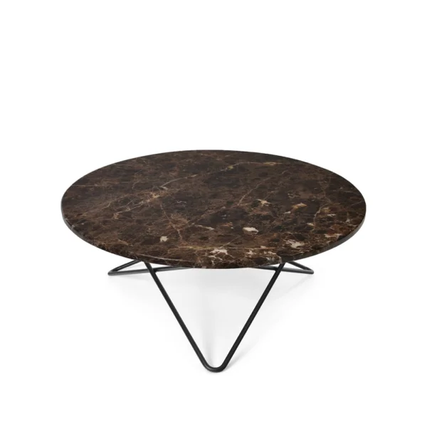 OX Denmarq Table basse O marbre marron, support laqué noir