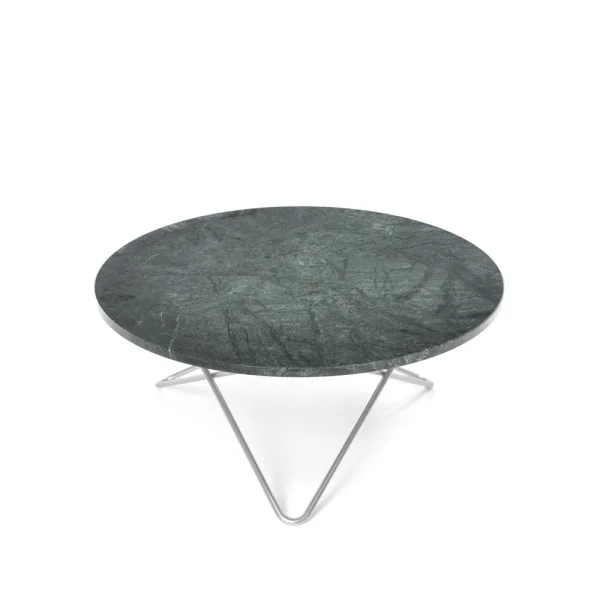 OX Denmarq Table basse O marbre vert, support en acier inoxydable