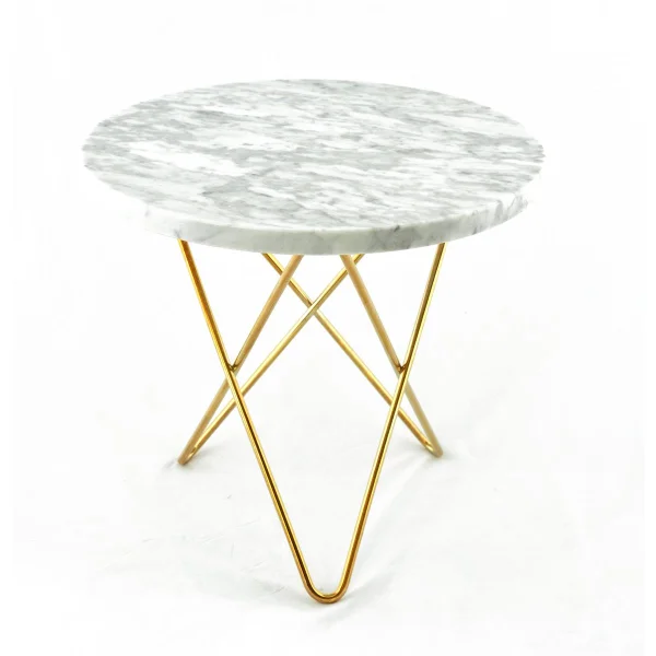 OX Denmarq Table d'appoint Mini O Ø40 H37, structure en laiton marbre blanc