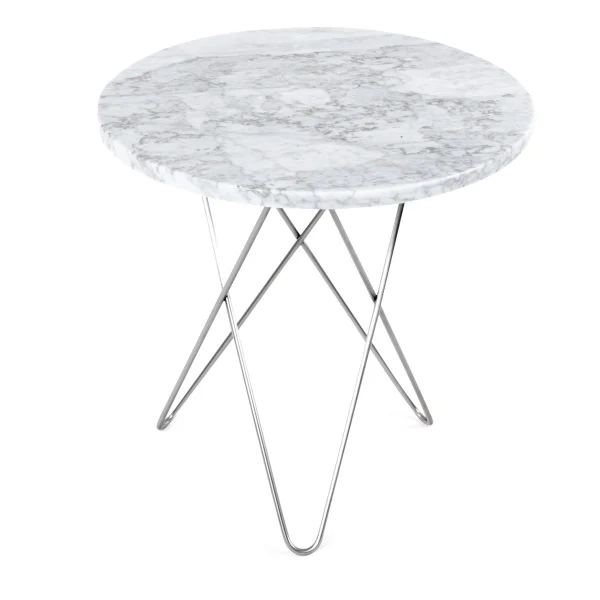 OX Denmarq Table d'appoint Mini O Tall Ø50 H50, structure en acier inoxydable marbre blanc