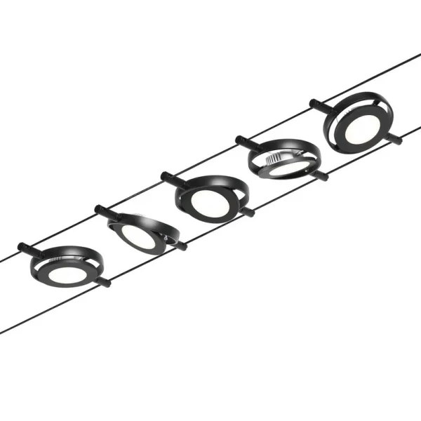 Paulmann - Wire RoundMac Système de lampes LED sur câble à 5 lampes, noir
