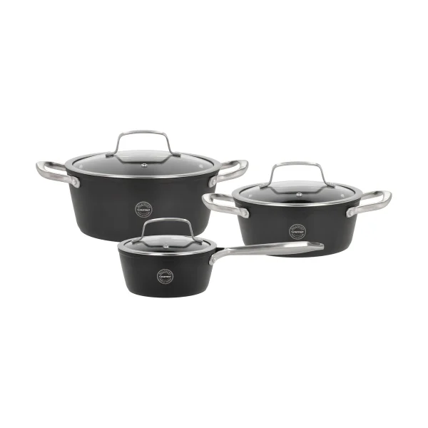 Pillivuyt Set de casseroles avec couvercle en verre Travo 6 Pièces Noir-aluminium