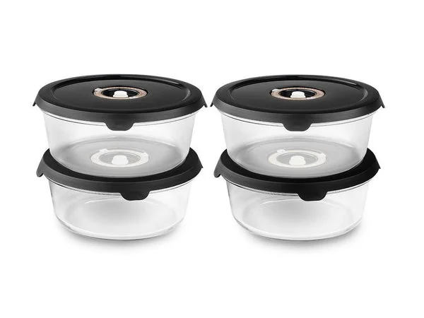 Récipient en verre sous vide rond – 1400ml- 4-paquet