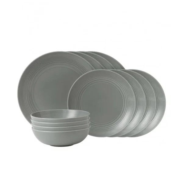 Royal Doulton Ensemble d'assiettes Maze 12 pièces gris foncé