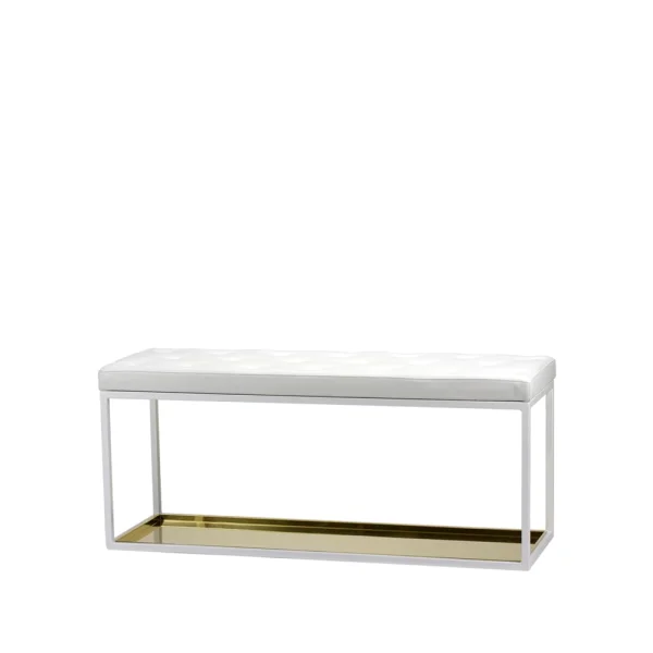 Scherlin Banc 11 blanc, cuir blanc, plaque en laiton