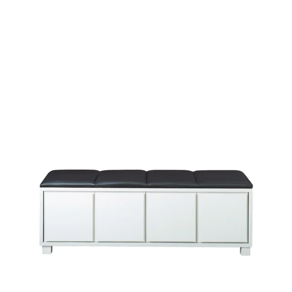 Scherlin Banc 6 cuir noir, structure blanche