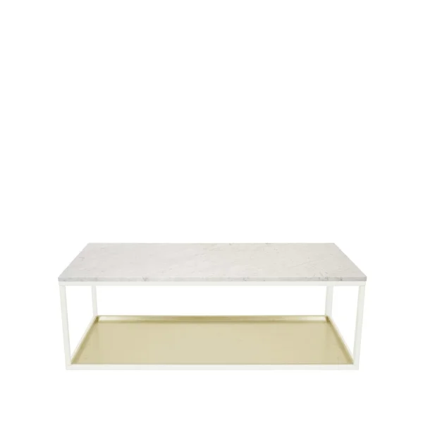 Scherlin Table basse 11 marbre blanc, structure laquée blanc, plateau en laiton