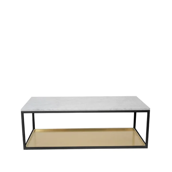 Scherlin Table basse 11 marbre blanc, structure laquée noir, plateau en laiton