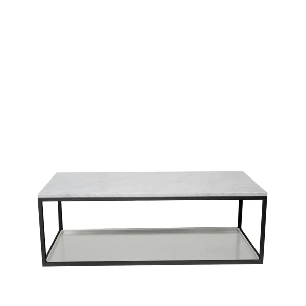 Scherlin Table basse 11 marbre blanc, structure laquée noir, plateau en zinc