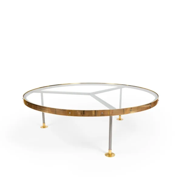 Scherlin Table basse 14 verre, structure en acier laqué, plaque en laiton