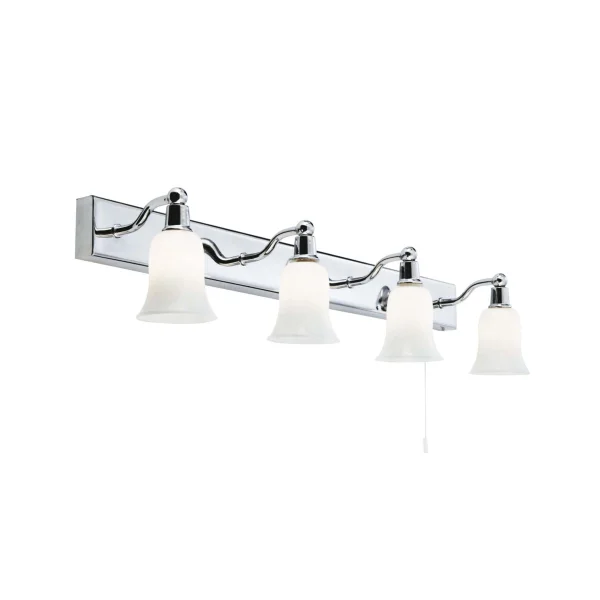 Searchlight Belvue - lampe miroir avec interrupteur à tirette - 66 x 13,5 cm - 4 x 2,5W LED inclus - IP44 - chrome et blanc
