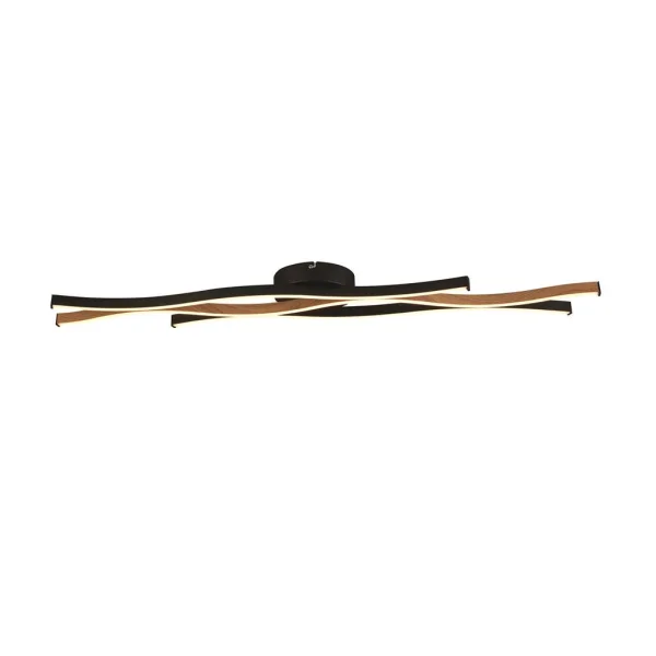 Searchlight Bloom - plafonnier - 108 x 7 cm - 3 niveaux de gradation - 38W LED inclus - noir et effet bois
