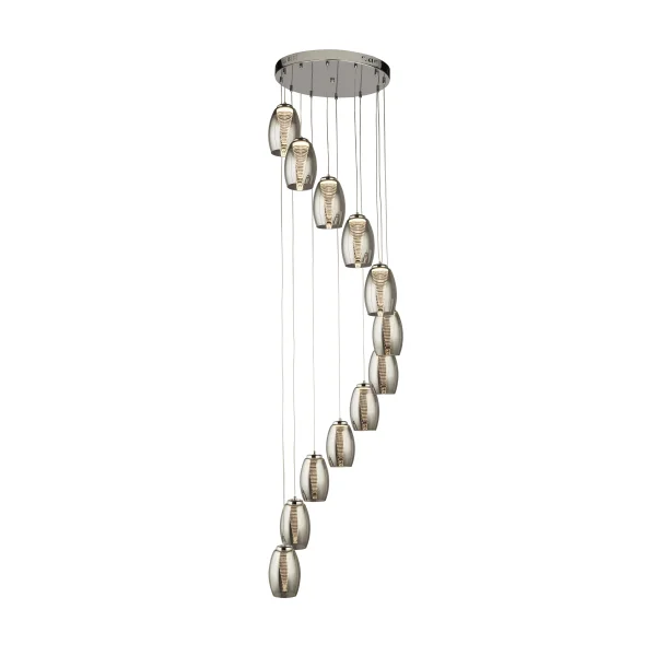 Searchlight Cyclone - lampe suspendue - Ø 52 x 200 cm - 63W LED dimmable inclus - chrome et verre fumé