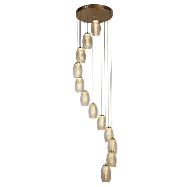 Searchlight Cyclone - lampe suspendue - Ø 52 x 200 cm - 64W LED dimmable inclus - bronze et champagne