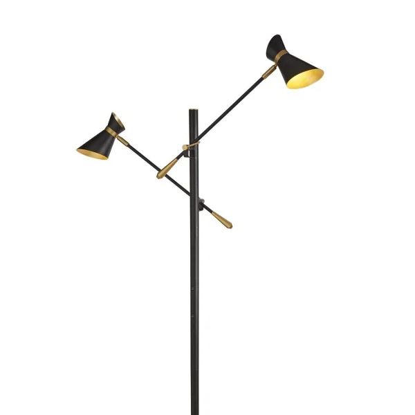 Searchlight Diablo - lampadaire - 168 cm - 2 x 4W LED inclus - noir mat et or métallique